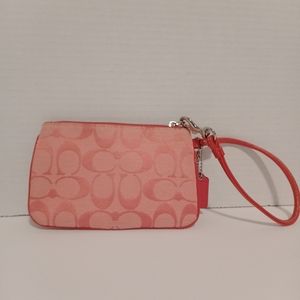 Coach Pink Signature Zipper Wristlet Pouch